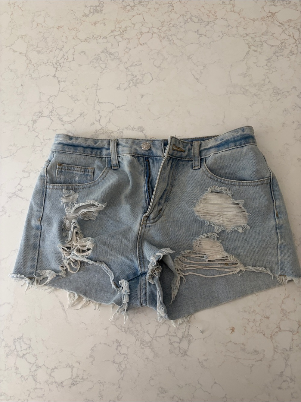 SHEIN Distressed Light Blue Denim Shorts - Women's Cutoff Ripped Shorts
